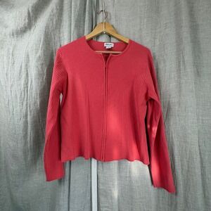 Oliver Perry Womens Sweater Cardigan XL Silk Blend Ribbed Coral Full Zip